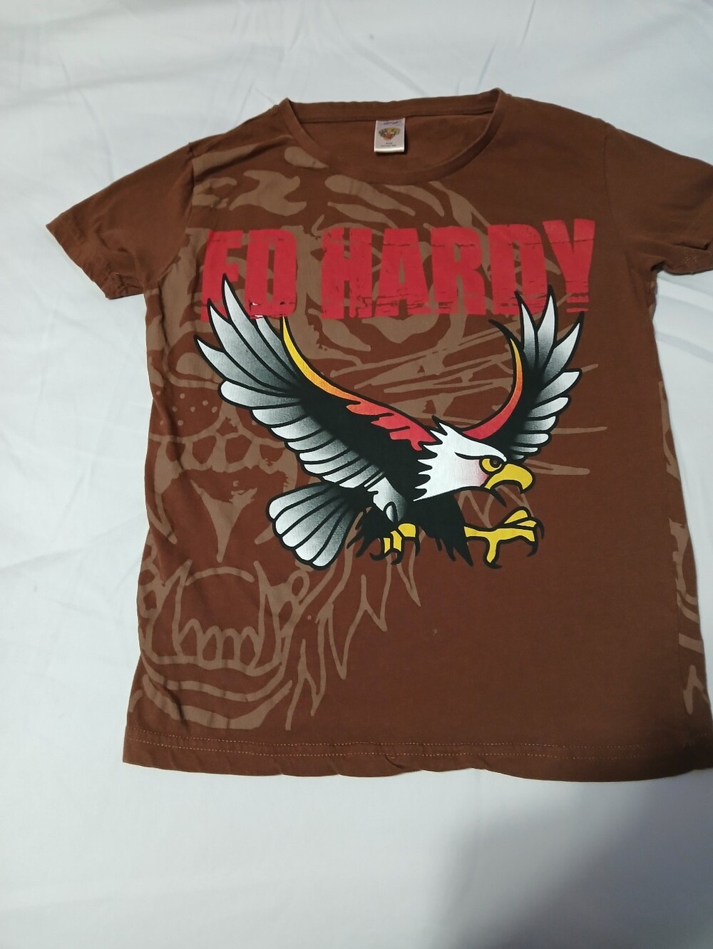 Classic Ed Hardy Y2K Brown Eagle & Tiger Graphic Tee Kids Size 8